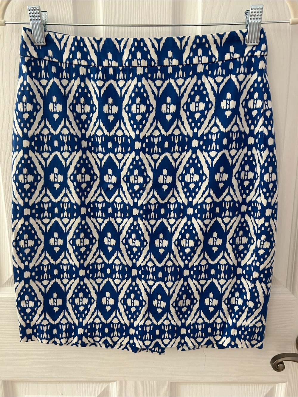 J. Crew Blue and White Patterned Pencil Skirt